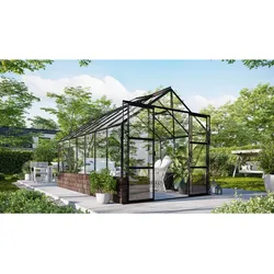 Vitavia, Gewächshaus "Cassandra 11500", schwarz, mit Sockelmauer in herbstlaub, 3 mm ESG, 11,5 m2