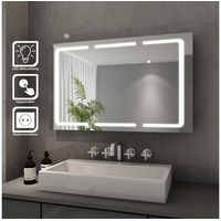 SONNI Spiegelschrank Bad spiegelschränke 3-türig mit LED Beleuchtung Edelstahl IP44 Badezimmer, mit Steckdose 105 cm x 65 cm x 13 cm
