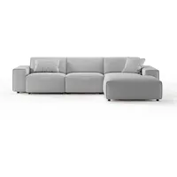 KAWOLA Ecksofa, Hellgrau, Echtholz, 4-Sitzer, Füllung: Kaltschaum, Ottomane rechts,
