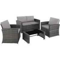 Tectake Rattan Lounge für 4 Personen widerstandsfähig - Grau