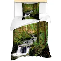 ABAKUHAUS Natur Bettbezug Set, Wald über bemooste Felsen, Milbensicher