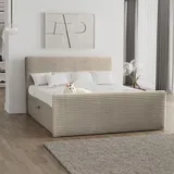 kaiser möbel Boxspringbett mit bettkasten und topper 140x200 TRENTO stoff Plüsch Cord Beige H3-Bonell - Beige
