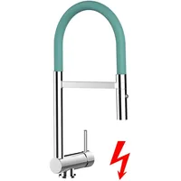 VIZIO Niederdruck Wasserhahn Vorfenster Küchenarmatur Umklappbar 6 CM mit 360° Schwenkbarem Auslauf Abnehmbare 2 Strahl Brause Verchromt Türkis