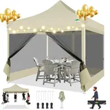 COBIZI Pavillon 3x3 Faltpavillon 3x3 Wasserdicht Stabil, Pop up Pavillon Faltbar, Partyzelt Gartenpavillon, Pavillion Klappbar 3x3 UV-Schutz mit 4 Seitenwänden aus Mesh, Khaki