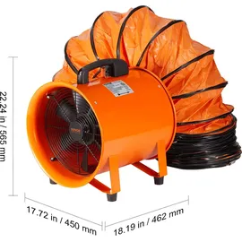 Vevor Bauventilator Baugebläse Baulüfter Gebläse 5175 CFM Axiallüfter mit 2-Stufigen Wechselstrommotor 10 m Schlauch Axialgebläse IP44 Wasserdichtigkeit Industrielüfter