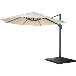 Mendler Gastronomie-Ampelschirm HWC-A96, Sonnenschirm, rund Ø 4m Polyester/Alu 27kg ~ creme mit Ständer