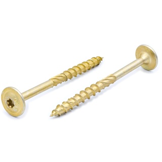 KLIMAS Holzschrauben Torx Tellerkopfschrauben 8,0 x 120 mm 50 Stück | Unterlegscheiben Schrauben Terrasenschrauben Universalschrauben Dachkonstruktion Set TX Gelb