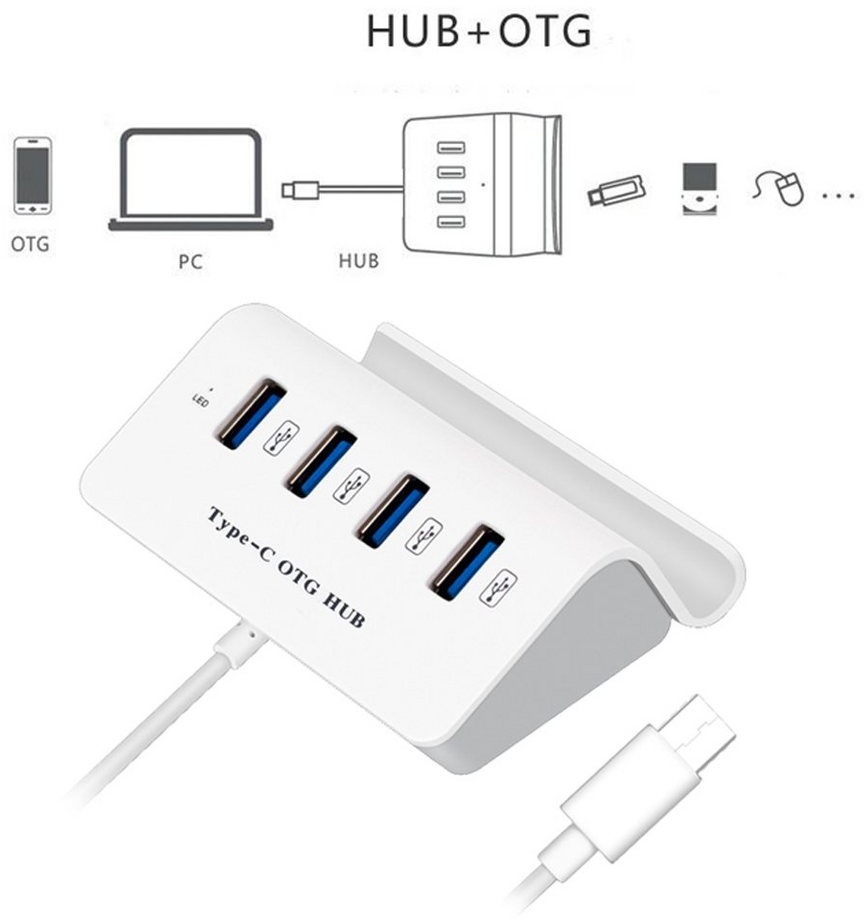 Bolwins Q19C USB-C USB 3.0 OTG Hub Adapter Data Bracket Handyhalter Smartphone USB-Adapter weiß