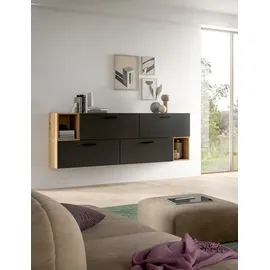 Möbel Boss xonox.home – Wohnkombination The One 176x97x34 cm Artisan Oak Basalt – Wandkombination mit 4 Klappen – 10 Fächer bieten reichlich Stauraum - EIN natürliches Design mit modernem Basalt-Ton