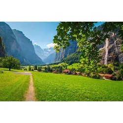 Fototapete PAPERMOON "ALPEN-DORF im GEBIRGE", bunt, B:4,00m L:2,60m, Vlies, Tapeten