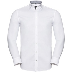Russell Tailliertes Herringbone Kontrast-Hemd  Langarm, white/silver/convoy grey, 3XL