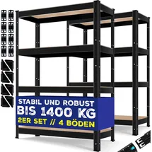 Masko Lagerregal 2er-Set Metall 80 cm x 160 cm x 40 cm schwarz