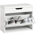 SoBuy Schuhbank mit Sitzkissen Sitzbank Schuhregal Schuhschrank, Schuhkipper mit 1 Klappe Sitzkommode bht ca.: 60x50x30cm - 2 Jahre Gewährleistung - mind. 14 Tage Rückgaberecht - weiß