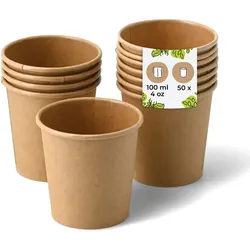 BIOZOYG 50 Stück Einwegbecher 100ml / 4oz Pappbecher, Kaffeebecher, ungebleicht, ökologisch, kompostierbar, umweltschonend für Espresso