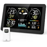 VOKSUN Wetterstation Funk mit Außensensor & Farbdisplay | Wettervorhersage, Innen/Außen-Thermometer & Hygrometer, Luftdruckmessung | Schlummerwecker, Dual-Strom (Batterie/Netzbetrieb) | Schwarz