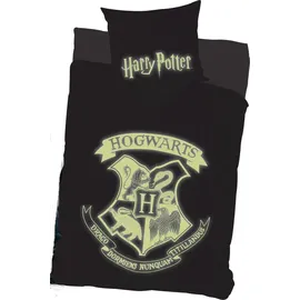 HARRY POTTER - Glow in the Dark, - Leuchtet im Dunkeln - Bettwäsche-Set mit Wendemotiv, 135x200 & 80x80 - Schwarz