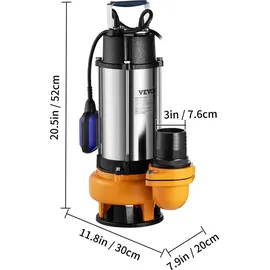 Vevor Schmutzwasserpumpe 2200W 60000L/h mit Schwimmerschalter