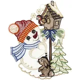 w. reuter & sohn - plauener spitze Fensterbild "Süßer Schneemann" Gr. 1, bunt (braun, grün, rot), B:21cm H:29cm, Polyester, W. REUTER & SOHN - PLAUENER SPITZE, Fensterbilder, Made in Germany