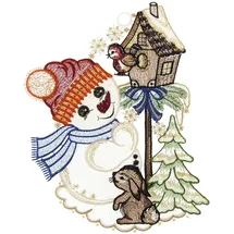 w. reuter & sohn - plauener spitze Fensterbild "Süßer Schneemann" Gr. 1, bunt (braun, grün, rot), B:21cm H:29cm, Polyester, W. REUTER & SOHN - PLAUENER SPITZE, Fensterbilder, Made in Germany