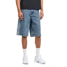 adidas Adicolor Denim-Jorts Mid-Rise Straight Leg Worn Blue Denim 34