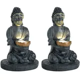 GLOBO 2er Set LED Solarleuchte Buddha Steinoptik, H 28 cm,