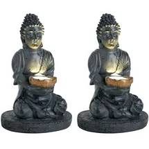 GLOBO 2er Set LED Solarleuchte Buddha Steinoptik, H 28 cm,