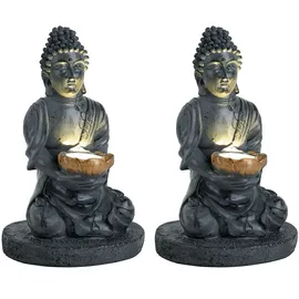 GLOBO 2er Set LED Solarleuchte Buddha Steinoptik, H 28 cm,
