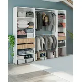 Dmora - Kleiderschrank Worland, Schlafzimmermöbel, Kleiderbügel mit Regalen und 3 Schubladen, 196 x 40 x 187 cm, Weiß und Eiche