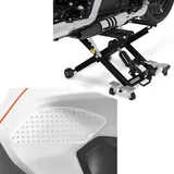 Set: Motorrad Hebebühne Midlift XL bis 500kg sw ConStands mit Seiten-Tankpad Grip Pad M klar Kniepad transparent klar