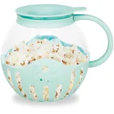 Jocca Popcornbox aus Glas, 2,2 l, Silikon-Buttergitter, spülmaschinenfest, hohe Temperaturen, Gesundheit, Blau