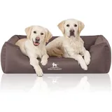 Knuffelwuff Orthopädisches Wasserabweisendes Hundebett Leon aus Velours mit Handwebcharakter XL 105 x 75cm Graubraun - abnehmbarer Bezug - waschbar - für große, mittelgroße und kleine Hunde