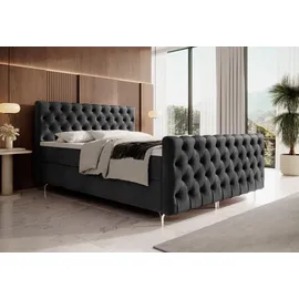 yourhouse24 Boxspringbett Chester Plus (Bonell-Matratze und Topperr), mit zwei Bettkästen (Farbe: Monolith 97, Größe: 180x200 cm) - Dunkelgrau