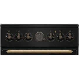 Gorenje Elektrostandherd mit Glaskeramik-Kochfeld/Retro Design / 50cm / 70 Liter/Gentle Close/Schnellaufheizung/AirFry/ExtraSteam/Pizzamodus/AquaClean/schwarz
