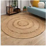 Steffensmeier Jute Teppich Goa | Rund | Wohnzimmer, Flur, Eingangsbereich, Naturfaser, handgeflochten, Sun, Größe: Ø 150 cm