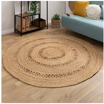 Steffensmeier Jute Teppich Goa | Rund | Wohnzimmer, Flur, Eingangsbereich, Naturfaser, handgeflochten, Sun, Größe: Ø 150 cm