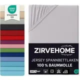 ZIRVEHOME Spannbettlaken Jersey-Baumwolle 90 x 200 cm Silber