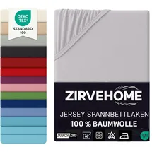 ZIRVEHOME Spannbettlaken Jersey-Baumwolle 90 x 200 cm Silber