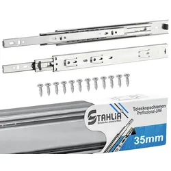 ID Dinkel 3 Paar Schubladenschienen 35mm - Länge 450mm VOLLAUSZUG Teleskopschublade Schubladenauszug