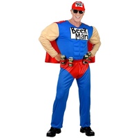 NET TOYS Lustiges Beerman-Kostüm für Männer | Blau-Rot in Größe XL (54) | Witzige Herren-Verkleidung Bier-Kostüm Superheld | Genau richtig für Straßenkarneval & Mottoparty