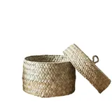 Seegras-Aufbewahrungskorb, gewebte Snack-Plattform Organisationsbox mit Deckeln, dekorative Nistkörbe für Regale, Tische