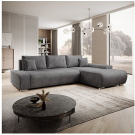 Juskys Sofa Iseo Rechts mit Schlaffunktion Stoff Couch L Form für Wohnzimmer - Dunkelgrau