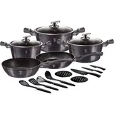 Berlinger Haus Carbon Pro Topf-Set 14-tlg. 3 x Kochtopf + 2 x Bratpfanne + 4 x Küchenutensilien + 3 x Messer + 2 x Untersetzer