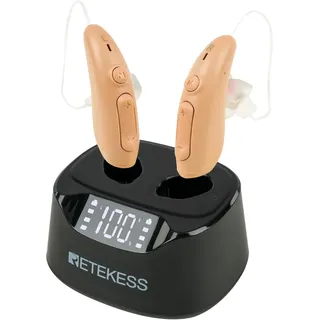 Retekess TE201 Hörverstärker für Erwachsene und Senioren, Unsichtbares Design, Wiederaufladbarer Soundverstärker mit Digitalanzeige, Geräuschunterdrückung, Unterstützung beim Musikhören und Fernsehen