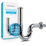 Bächlein Universal Röhrensiphon [extra lang] für Waschbecken & Waschtisch - Ablaufgarnitur, Chrom Siphon inkl. Gummimanschette für Wandanschluss - Geruchsverschluss, Abflussgarnitur