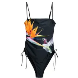 Desigual für Damen. 25SWMK10 Mehrfarbiger Colibri-Schwimmanzug (M), Schwarz, Strandbekleidung, Polyamid