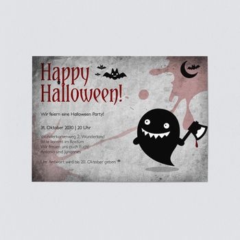 Halloween Einladungskarten (5 Karten) selbst gestalten, Kleiner Geist - Grau