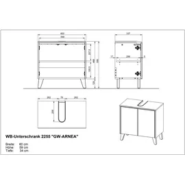 Germania Waschbeckenunterschrank GW-Arnea 60 x 59 x 34 cm Beige
