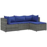 vidaXL 4-tlg Garten-Lounge-Set mit Kissen Grau Poly Rattan Modell 44