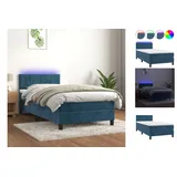 vidaXL Boxspringbett mit Matratze & LED Dunkelblau 100x200 cm Samt