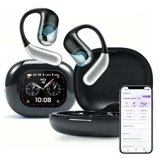 Übersetzer Kopfhörer - 144 Sprachen ki Kopfhörer mit Echtzeit übersetzung Translator Earbuds für Echtzeitübersetzung mit LCD-Touchscreen, Kopfhörer Übersetzer Echtzeit mit App für iOS Android Schwarz